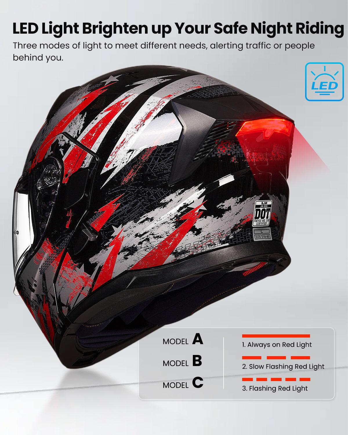 ILM Motorcycle Modular Full Face Helmet LED Tail Light Model 906L