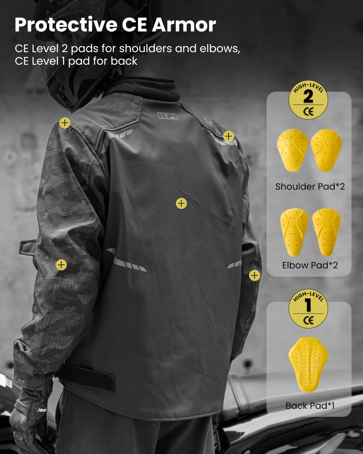 ILM Motorcycle Riding Jacket Reflective with CE Armor and Detachable Thermal Liner Dual Sport All Season for Men Model JRF4