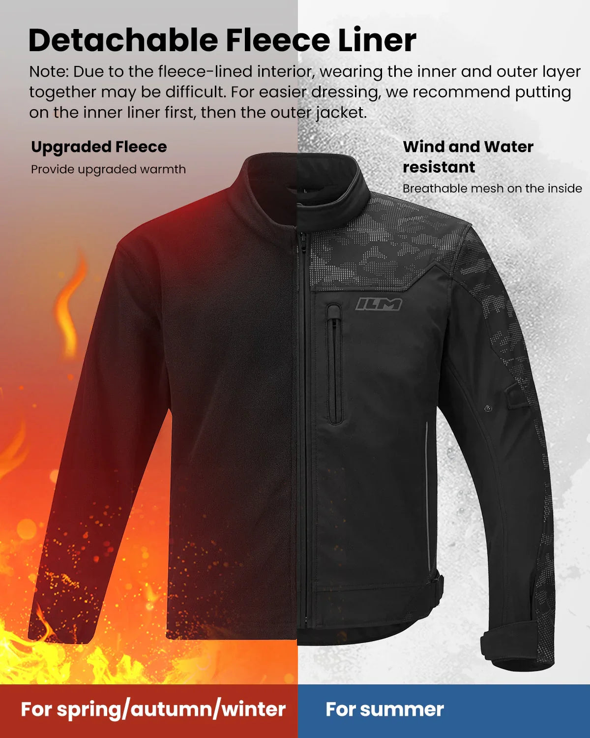ILM Motorcycle Riding Jacket Reflective with CE Armor and Detachable Thermal Liner Dual Sport All Season for Men Model JRF4